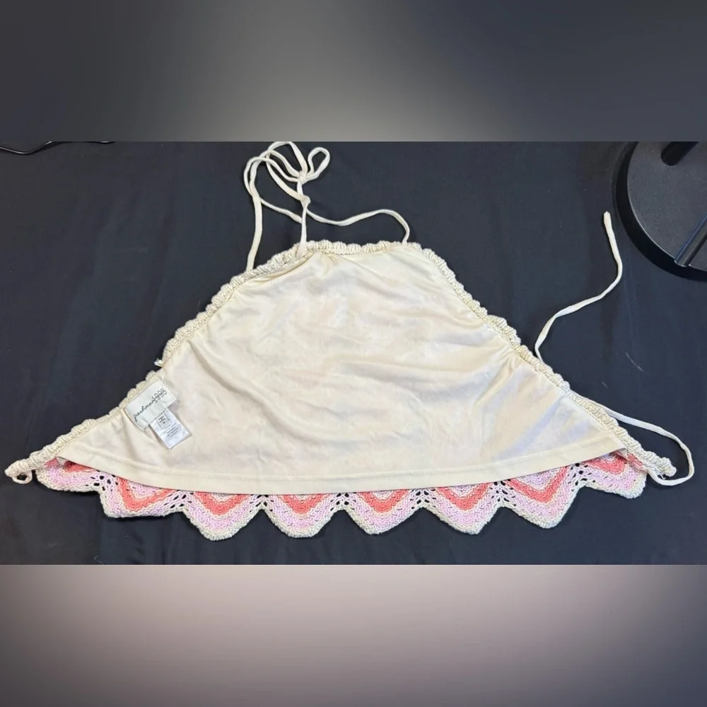Freshman 1996 Knit Chevron Halter Top - Pink & Orange Scalloped Hem Size M NWOT